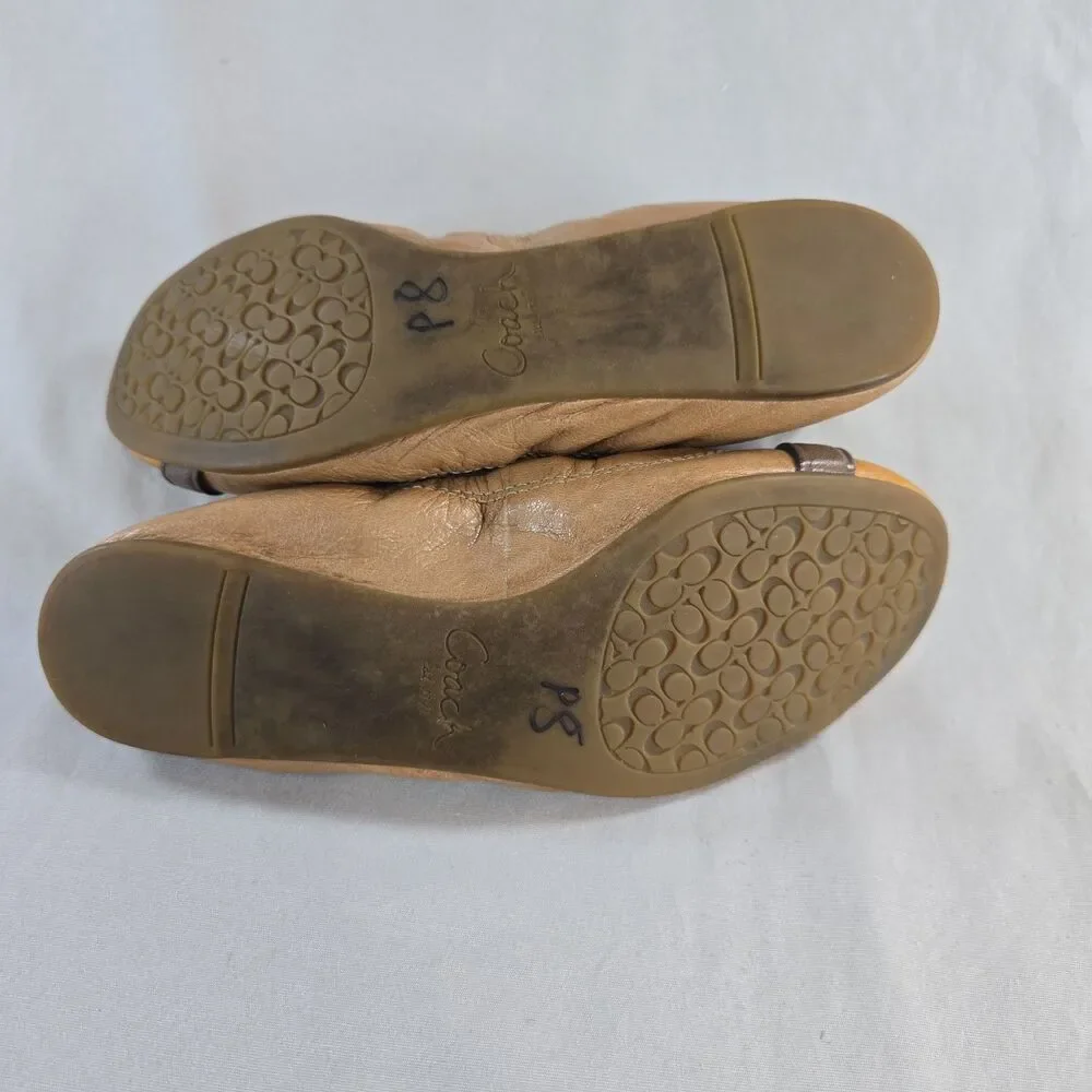 Coach Delphine Tan & Mustard Toe Leather Slip On Ballet Flats US 6 B Turn Lock